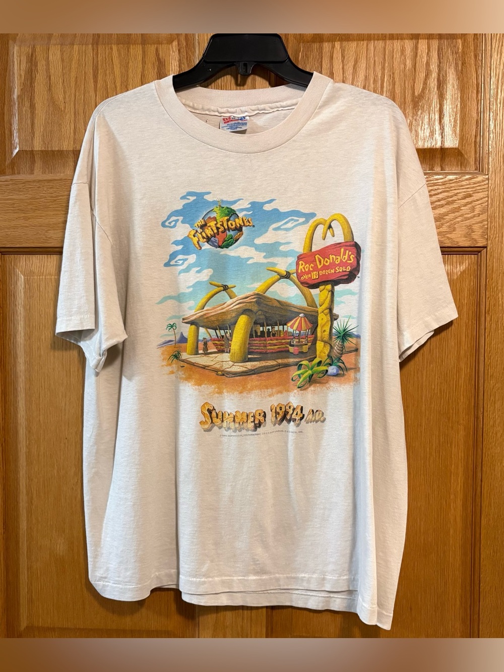 Vtg 1994 The Flintstones Roc Donald's McDonalds Movie Promo Graphic T-Shirt XL
